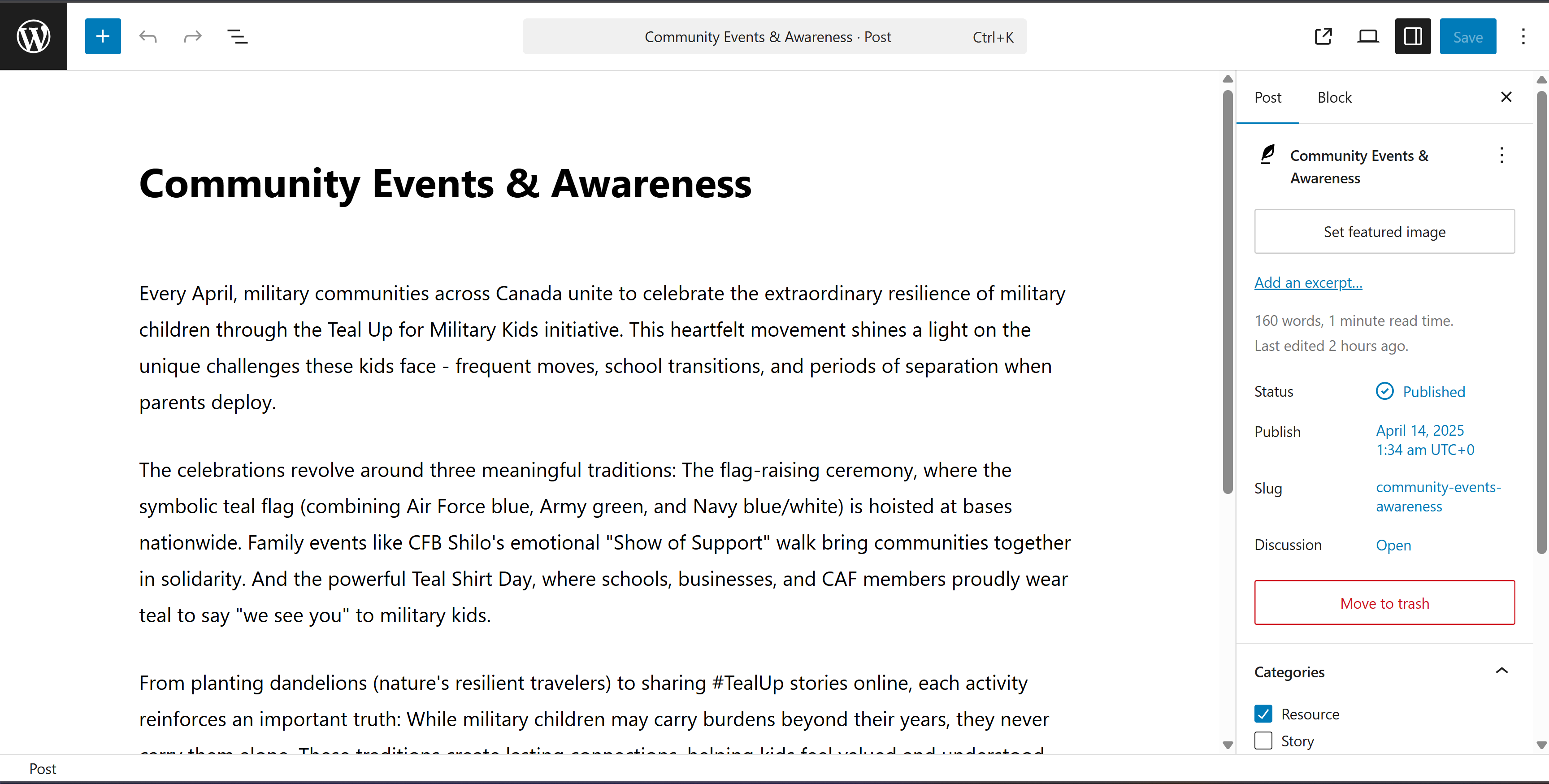 A screenshot of the editor view for creating a resource to go on the resources page.